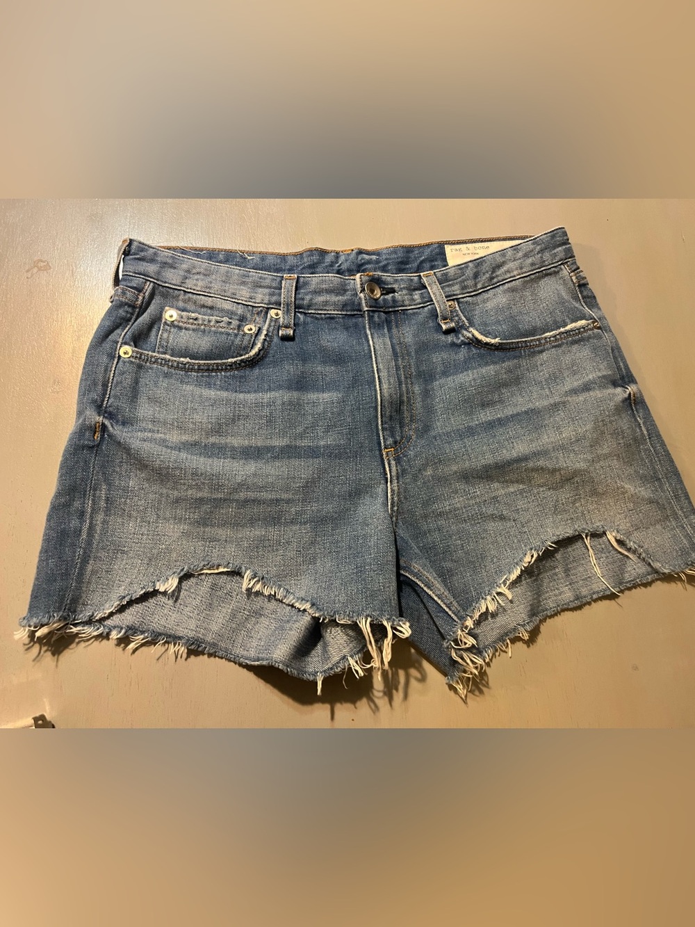 rag & bone Dre Low-Rise Denim Shorts Cutoff Blue 28